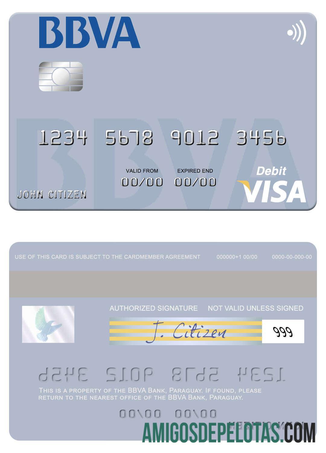 Paraguay Banco BBVA Bank Visa Debit Card template